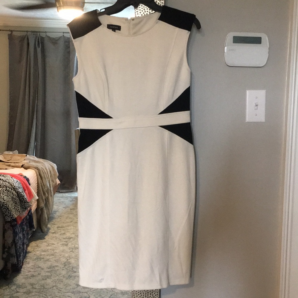Ivory sheath dress with tucked waist